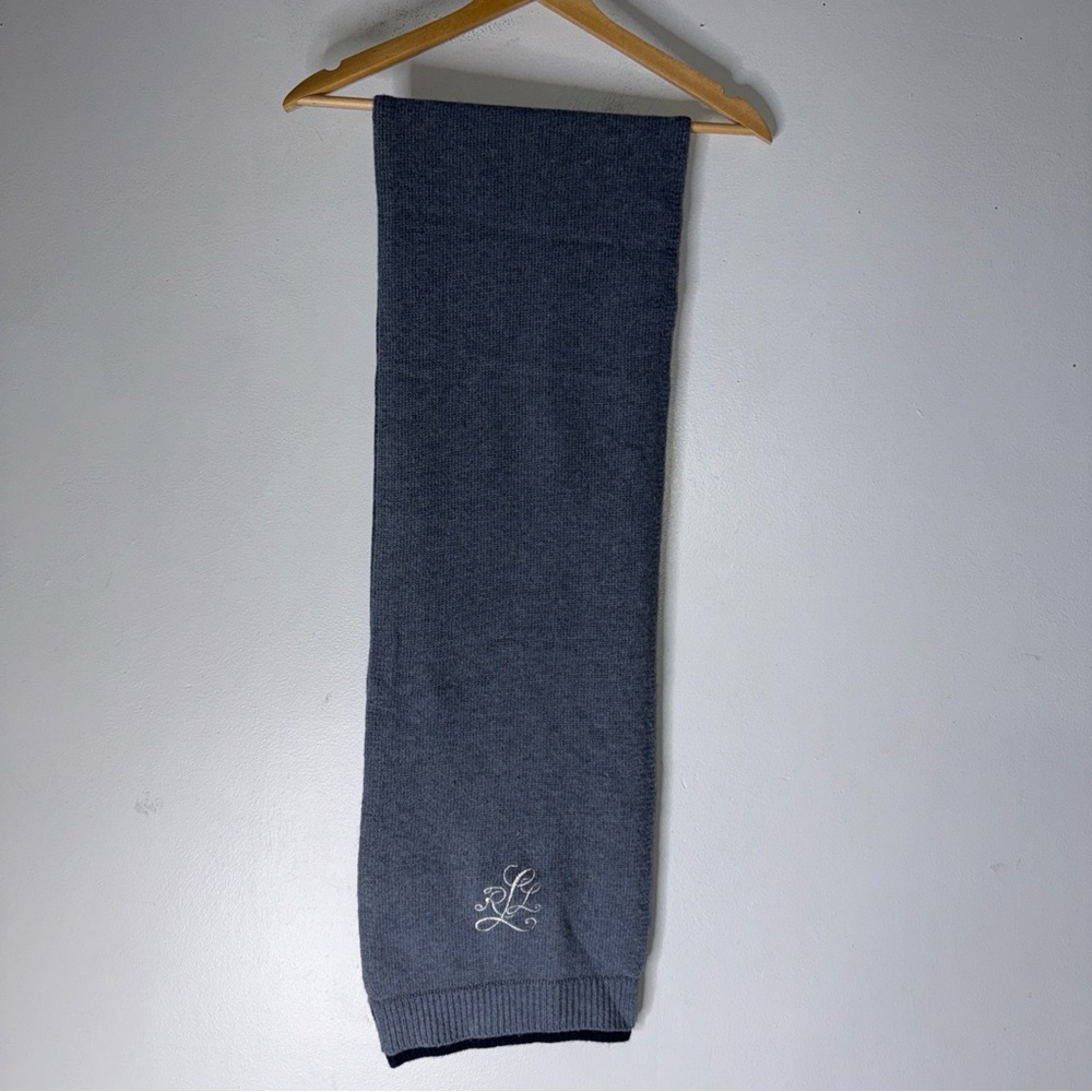 LAUREN RALPH LAUREN Wool Blend "LRL"‎ Signature Monogram Grey Blue Scarf